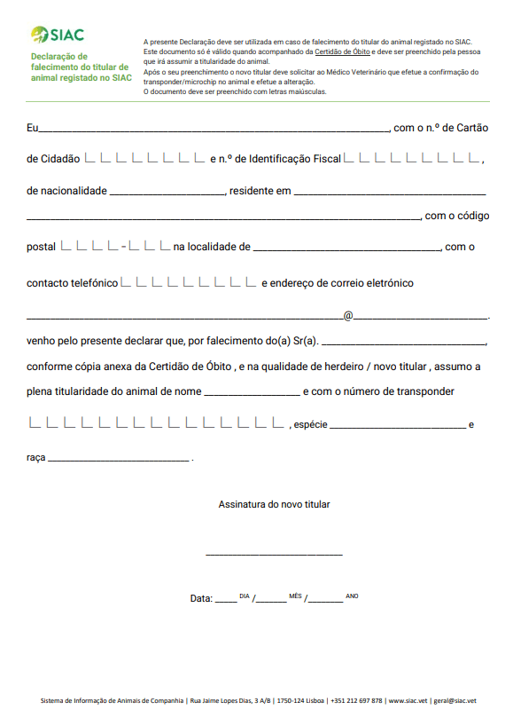 documento por morte do titular